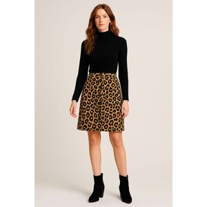 Cheetah Print Linen Cotton Button Front Pencil Skirt Sz 8 Lauren Ralph Lauren